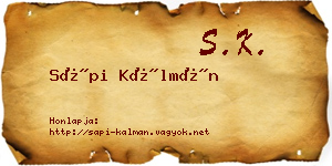Sápi Kálmán névjegykártya